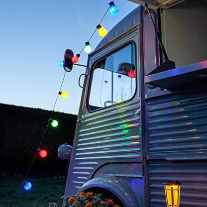 Lights4fun 30 Multi-Coloured LED Festoon String Lights, 7.25m Black Cable, Plug-in & Fully Waterproof IP44 for Indoor & Outdoor Use - Perfect for Patio, Garden, and Party Decor