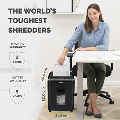 Fellowes Paper Shredder for Home Office Use - 10 Sheet Micro Cut Shredder for Home and Office Use - Deskside Shredder with 19 Litre Pull-Out Bin - Powershred 10M - Superior Security P5 - Black
