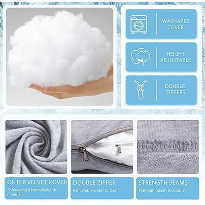 Chilling Home J-Shaped Pregnancy Pillow, 150x70cm, Grey, Polyester Fill, Cooling Cover, Removable, Adult, Multi Position Sleeper