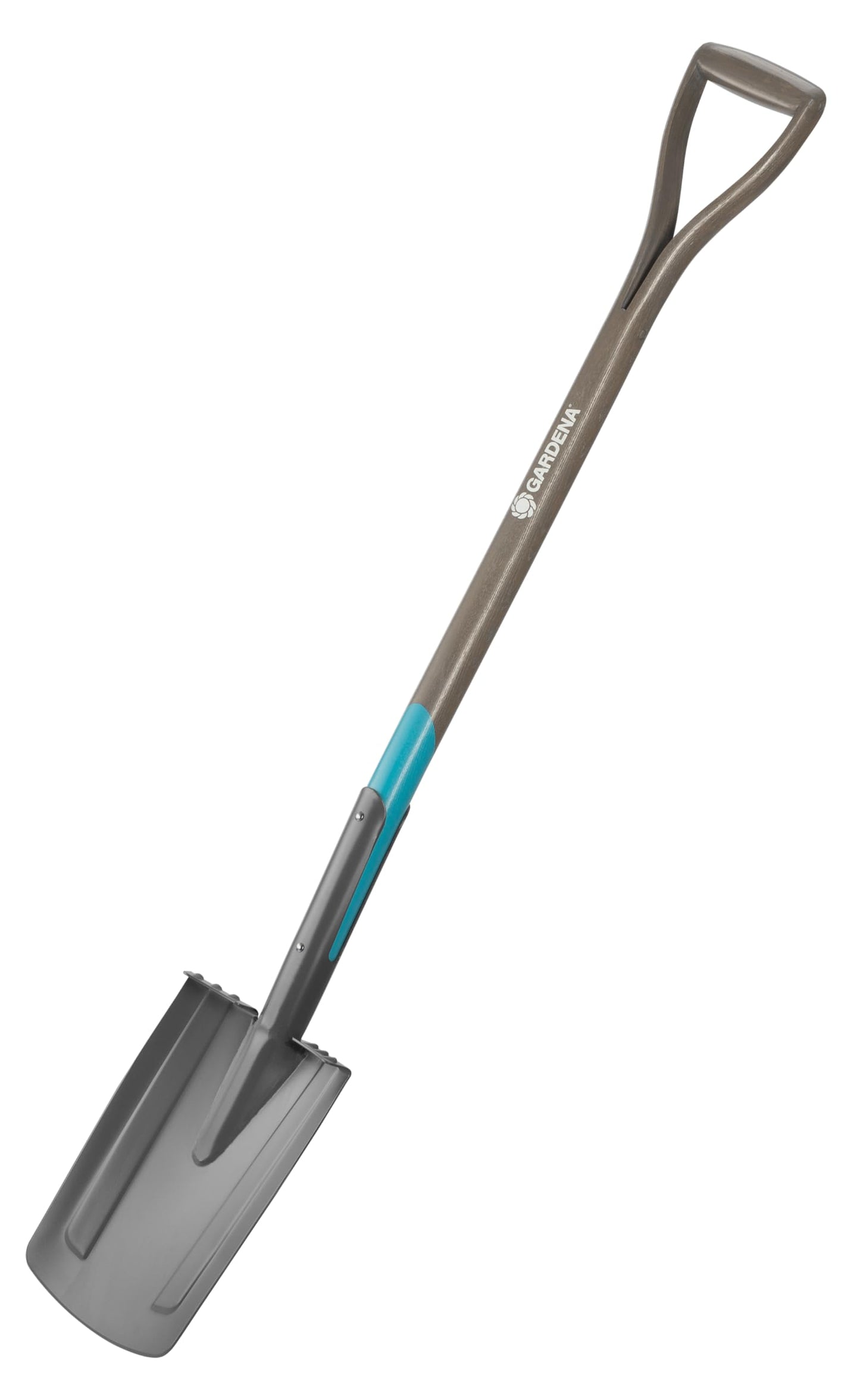 Gardena NatureLine Pointed Spade, Coated Garden Spade for Turning Over and Removing Soil, Safe Foot Rest, FSC-Certified Ashwoo D-Handle