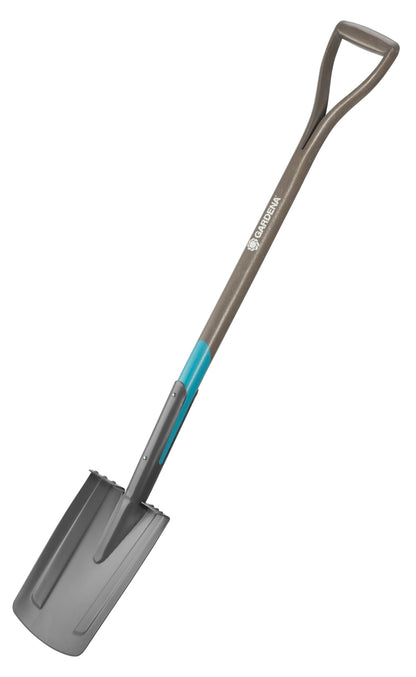 Gardena NatureLine Pointed Spade, Coated Garden Spade for Turning Over and Removing Soil, Safe Foot Rest, FSC-Certified Ashwoo D-Handle