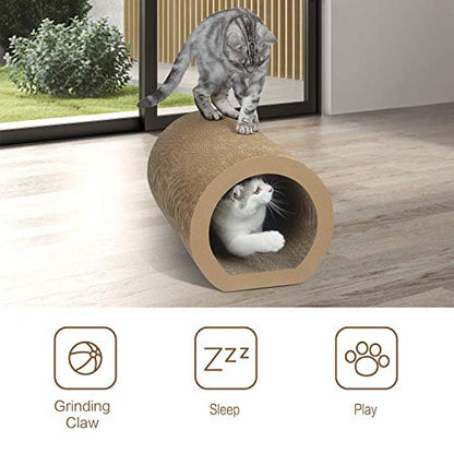 Aibuddy Cat Scratcher, Tunnel Cat Scratching Pad Bed Lounge with Catnip, Durable Cardboard & Construction (50 x 33x 30.5cm)