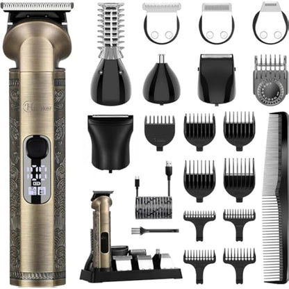Hatteker Beard Trimmer Kit Professional Hair Clipper Zero Gapped T-Blade Electric Razor Shaver for Nose Ear Body Face Mustache Trimmer for Men Cordless Grooming Kit Waterproof 8 in 1