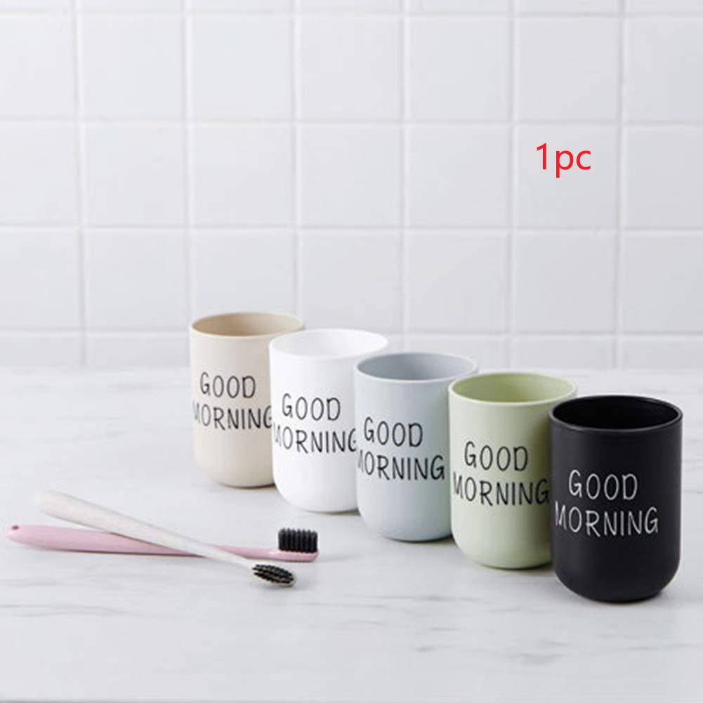 ALEOHALTER Toothbrush Holder, Good Morning Cup Toothbrush Cup, Home Travel Bathroom Washing Toothpaste Holder Plastic Tumbler Cup(White)