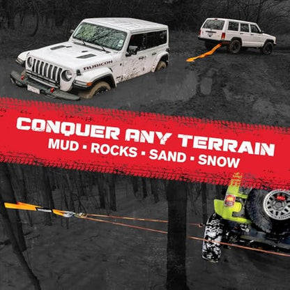 GearAmerica Tree Saver Winch Strap 3" X8' Heavy Duty 35,000 Lbs (17.5 Tons) Strength Off-Road Towing Rope for Jeep Or Truck Reinforced Loops with Orange Storage Bag