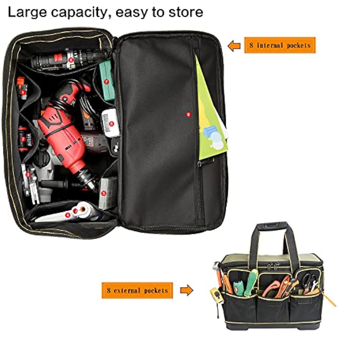 Noosverl Tool Bag,Large Tool Bag Storage Organiser Tote,Muti-Purpose with Adjustable Shoulder Strap Heavy Duty 40 x 23 x 28 cm