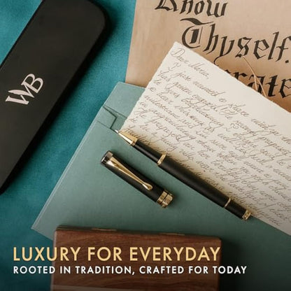 Wordsworth and Black Rollerball Pen-Stunning Luxury Pen Bamboo Blackwood Gold Finish, Refillable, Best Roller Ball Gift Set Pen for Men & Women, Ink Refill, Point Office Pens for Writing