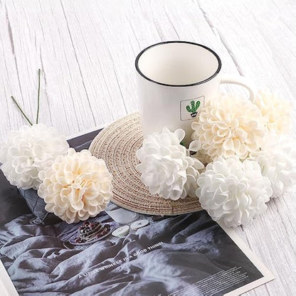 N&T NIETING Artificial Flowers 20pcs Fake Dahlia Flowers with Leaves and Stems, Foam Dahlia DIY Flower for Wedding Bouquets Floral Centerpieces Arrangements Shower Party Home Decor, White