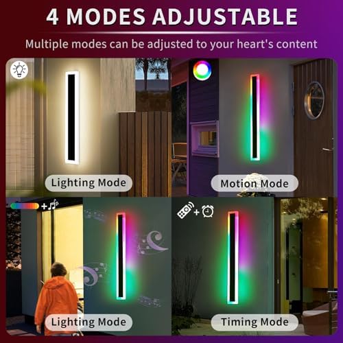 Mikeru RGB Outdoor Wall Lights Mains Powered, 80CM Modern Long RGB Wall Light 2Pack Dimmable 10% to 100% Contemporary Remote Control Xmas Lights 7 Colors Change for Garden, Patio