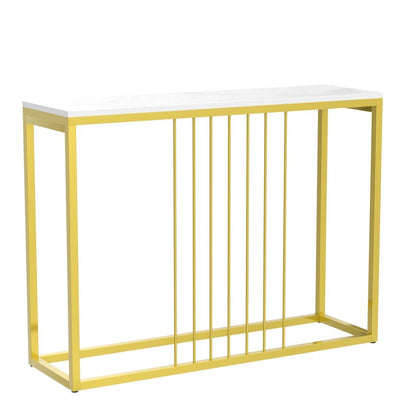 FATIVO 100cm Gold Console Table, Sintered Stone Marble Top Sofa Back Table