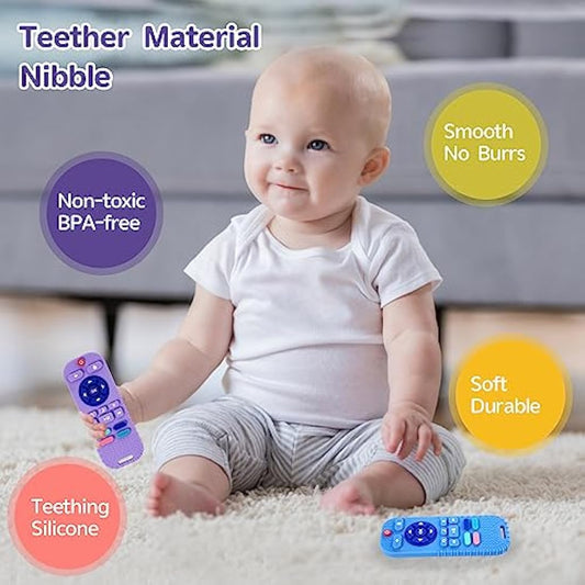 Hooku 2 Pack Silicone Teethers for Babies 0-6 Months, Teething Toys for Babies 6-12 Months, Baby Remote Control Toy, Infant Toys 0-3 Months, Sensory Chew Toys, Toddler Newborn Baby Gifts for Boy Girl