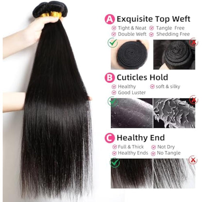 PerisModa Straight Bundles Human Hair Bundles 12A Grade 100% Unprocessed Brazilian Virgin Hair Bundles Straight Weave Bundles Human Hair Extension Quick Wave Bundles for Women (20 22 24 Inch)