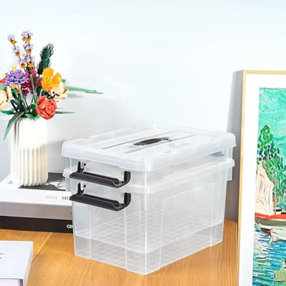 Cetomo 20L*4 Storage Boxes, Carry Plastic Storage Box with Lids, Organizing Container with Handle and Secure Latching Buckles, Stackable, Nestable, Tote Bin for Home Office Clothes, 20L-4Pack, Clear