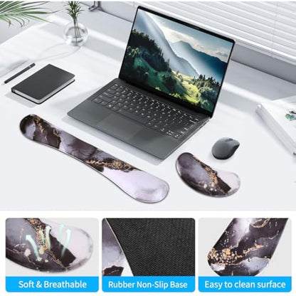 ZIBLY Wrist Rest Keyboard and Mouse Set - Non-Slip Ergonomic Wrist Cushion Support Pad - Easy Typing, Pain Relief – Premium Silky Gel Memory Foam for Work from Home Gaming Computer Laptop