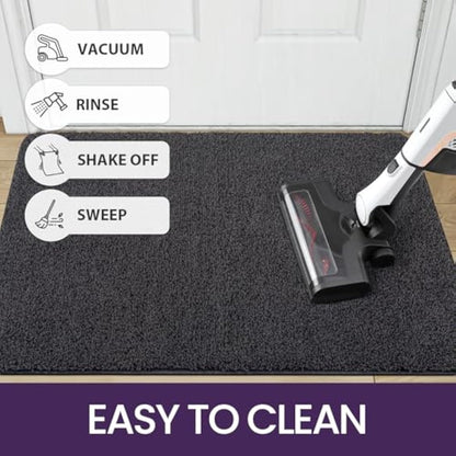 DEXI Dirt Trapper Door Mat Indoor, Non-slip Doormats Inside, Machine Washable, Super Absorbent Entrance Mats Soft Floor Carpet Rug, 80 x 120 cm, Black-Grey