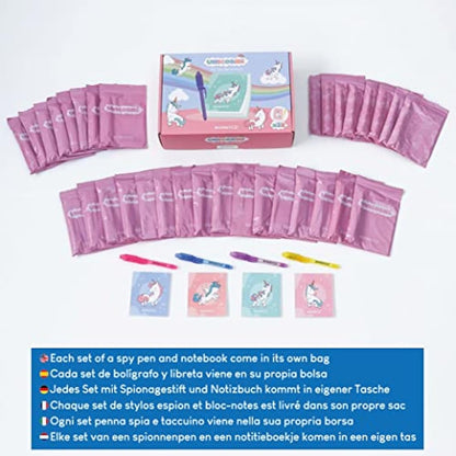 BONNYCO Invisible Ink Pen and Notebook, Pack 32 Unicorns Party Bags Filler & Pinata Toys | Unicorn Birthday Decorations | Stocking Fillers for Kids Birthday | School Prizes & Gifts for Children
