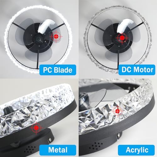 Quiet Ceiling Fans with Lights Remote Control, Modern Lighting Fan Ceiling Light LED Dimmable Ceiling Fan Lamps for Bedroom Living Room, Fan Reversible and 6 Speeds (Black, 40CM)