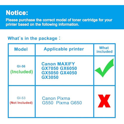LCL Compatible Ink Bottle GI-56 GI-56BK GI-56C GI-56M GI-56Y Replacement for Canon MAXIFY GX7050 GX6050 GX5050 GX4050 GX3050 Printers (4PK Black 170ml, CMY 135ml)