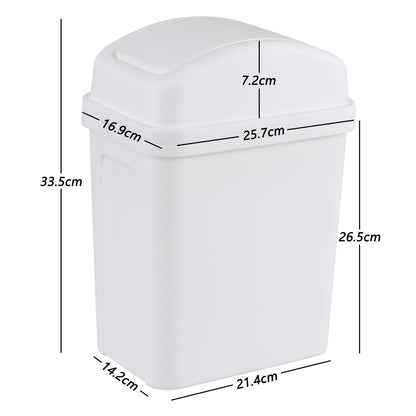 Ikando 7 L Small Swing Top Garbage Can, Plastic Bathroom Trash Can with Lid, White