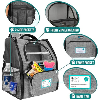 PetAmi Deluxe Pet Carrier Backpack for Small Cats and Dogs, Puppies | Ventilated Design, Two-Sided Entry, Safety Features and Cushion Back Support | for Travel, Hiking, Outdoor Use (Heather Gray)