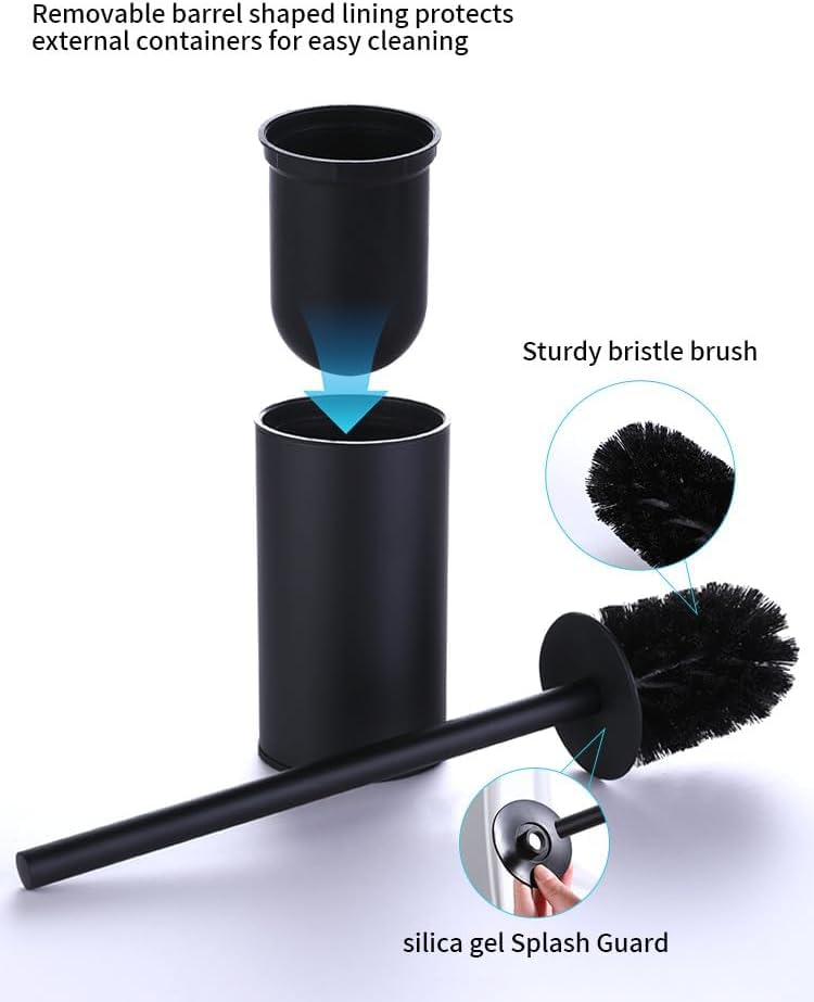 Stainless Steel Toilet Brush and Holder, floor standing, long handle,Heavy Duty Cleaner for Bathroom, Black