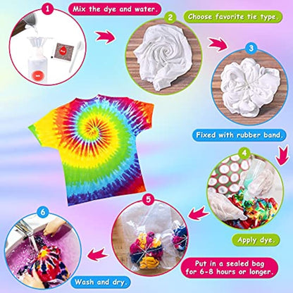 UNGLINGA Tie Dye Kit Kids & Adults, 20 Colors Tie Dye Art Craft for Kids Girls Boys Adults, with White T-shirt Socks Backpack Table Cloth Apron, DIY for Group Activity Birthday Gifts
