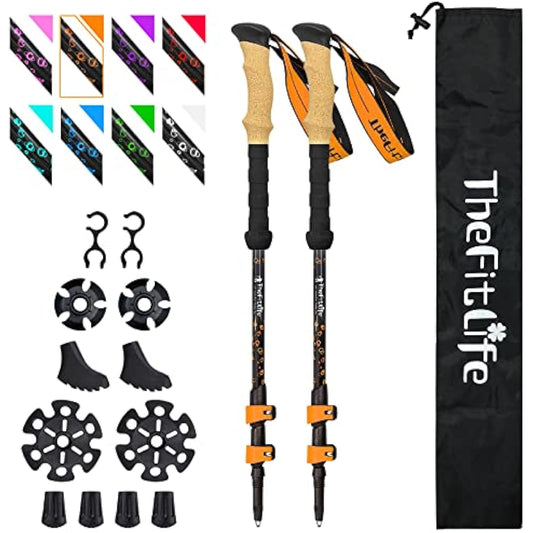 TheFitLife Carbon Fibre Trekking Poles - Collapsible and Telescopic Walking Poles, Ultra Light, Extendable, Best Walking Sticks for Traveling Camping Hiking Mountaineering