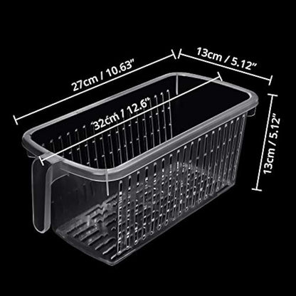 Kurtzy 4 Pack Kitchen Fridge & Cupboard Storage Containers with Handles - 32cm/12.6 Inches Overall Length - Clear Plastic Refrigerator Tubs for Bathroom, Pantry, Drawer, Freezer and Home