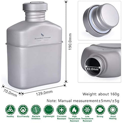 Boundless Voyage Titanium Military Canteen with Carry Bag Outdoor Camping Big Capacity Water Bottle Cup Pot Mess Kit 1100ml Ti15158A