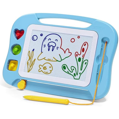 SGILE Magnetic Drawing Board for Kids, Colorful Erasable Doodle Board with Magnet Pen, Painting Sketch Pad with Three Stamps, Travel Toy, Educational Learning Toy for Toddlers, Light-Blue