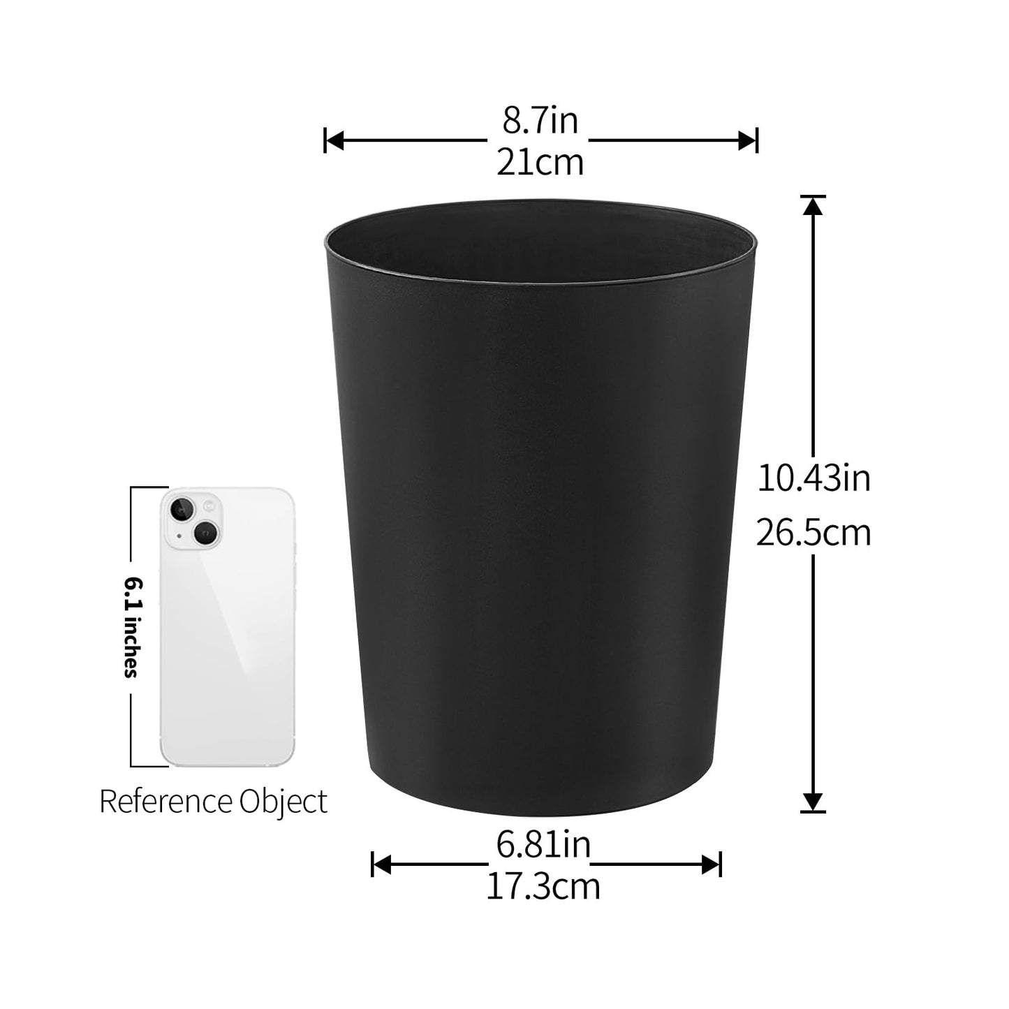 Cetomo 7.2L*3 Plastic Waste Paper Bin, Trash Can, Small Bins, Bedroom Bin, Round Waste Basket for Kitchen Rooms, Nesting, Matte, Frosted, Minimalist