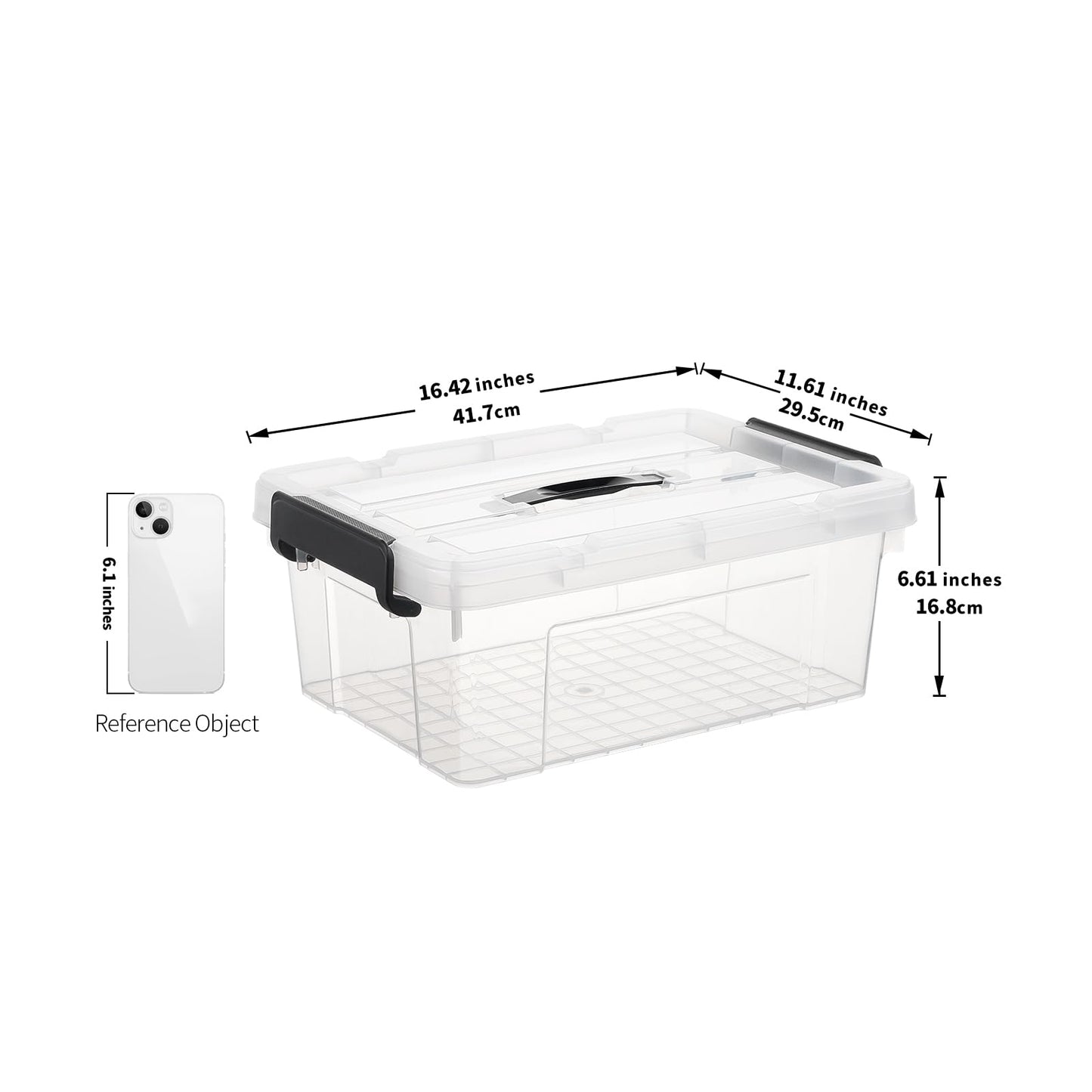 Cetomo 15L*4 Storage Boxes, Carry Plastic Storage Box with Lids, Clear Organizing Container with Handle and Secure Latches
