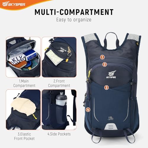 SKYSPER 15L Hiking Backpack Small Travel Daypack Breathable Lightweight Day Hike Rucksack with Shoulder Pocket Women Men