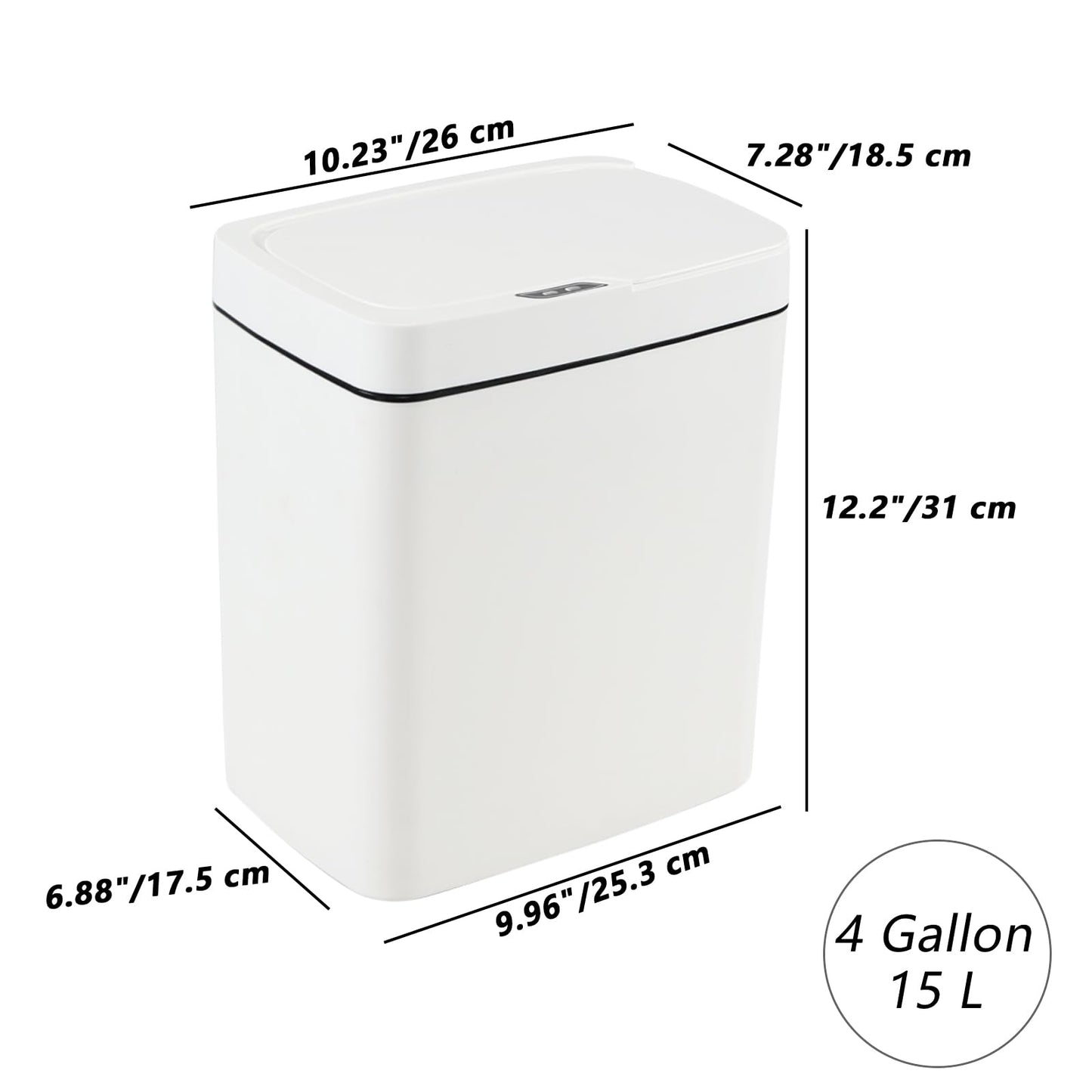 Teyyvn 15 L Automatic Motion Sensor Bathroom Trash Can with Lid, White