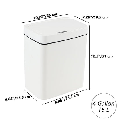 Teyyvn 15 L Automatic Motion Sensor Bathroom Trash Can with Lid, White