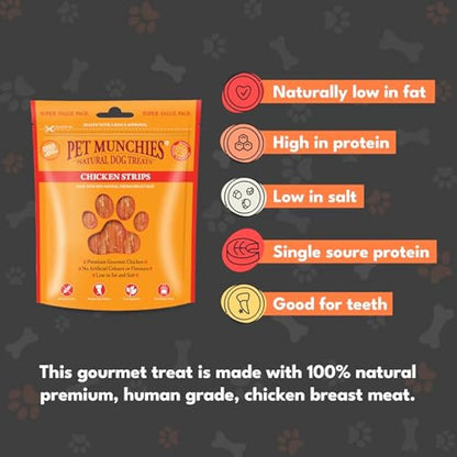 Pet Munchies Chicken Strips Dog Treats, Value Pack Dog Chews with Natural Real Meat, Low in Fat and High in Protein 320 g (Pack of 1), Clear