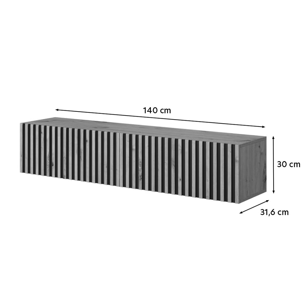 SELSEY Wooden Wall-Mounted TV Cabinet 138.6 x 31.6 x 30 cm for TVs Up to 60'', Taupe Grey Finish with Slatted Front, MDF Body