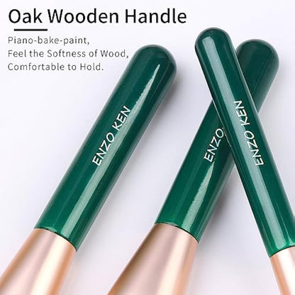 ENZO KEN Natural Fiber & Goat Hair Makeup Brush Set Professional, Combined Hair Makeup Brush Set with Case, Green Cosmetic Brushes Makeup Set, Natural Bristle Makeup Brushes.