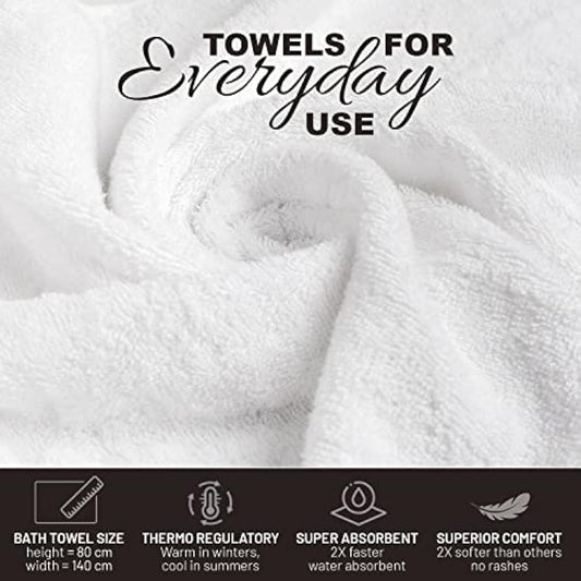 X11 Homeware Bath Towels Pack of 4 Egyptian Cotton Towel Set Highly Absorbent Soft Bathroom Towels Set of 4 Ring Spun Cotton Quick Dry Large Towels (White)