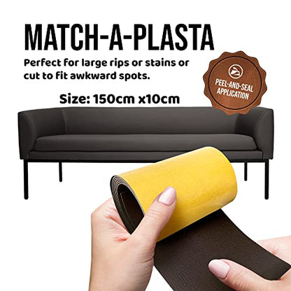 MastaPlasta Original Self-Adhesive Leather Repair Patch - Dark Brown 150 x 10cm (60 x 4in). Your Quick and Easy All-in-One Upholstery-Quality Leather Repair Kit for Sofas, Car Seats, Bags & DIY
