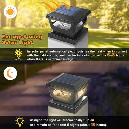 GEYUEYA Home Solar Post Lights,Warm White Solar Post Cap Lights Fence Post Lights Outdoor for 3x3 4x4 inch Wooden Posts Deck Cap Garden Yard Decoration-4 Packs