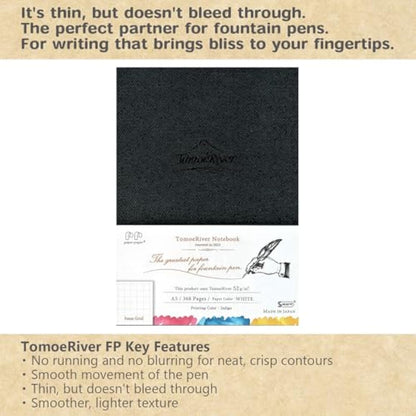 SAKAEテクニカルペーパー Tomoe River FP (52g/m2) Notebook by SANZEN, 5.85" x 8.27", 368 Pages (184-Sheet), Hard Cover, 5mm Squared, Thread-Bound, White (SR-A5HBW)