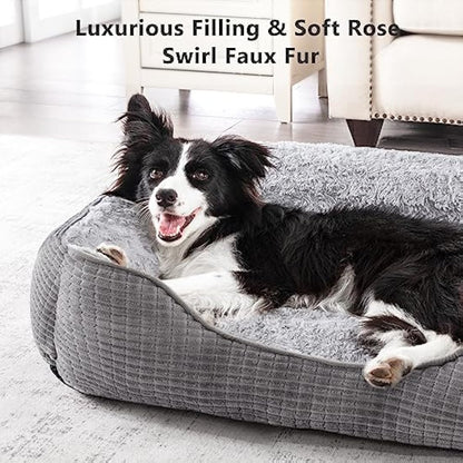 JOEJOY Extra Extra Large Dog Bed Washable Pet Bed, Rose Velvet Dog Bed Low Front Edge Cat Bed Non-Slip Bottom Puppy Bed, Orthopedic Calming Pet Bed For Labrador, Golden Retriever, Grey, 107x76x25 cm