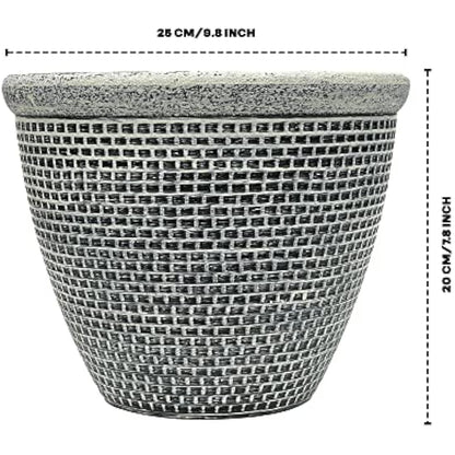 SG Traders Plastic Round Cromarty Plant Pot Flower Pot Planter Garden Decoration Antique Silver 25cm Planter, Outdoor Flower Pots Outside Garden Planters Outdoor With Drainage Holes (Pack of 2)