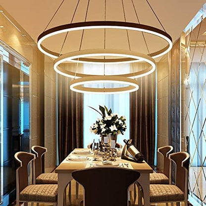 Modern LED Pendant Light, 3 Rings Collection White Paint, Adjustable Hanging Light Chandelier Contemporary Ceiling Light, Dimmable 2700K - 6500K, with Remote Control - 78W