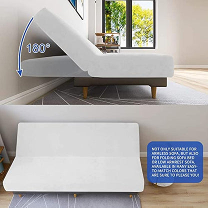 XINEAGE Velvet Futon Cover High Stretch Armless Couch Covers Spandex Fabric Sofa Bed Slipcover Anti Slip Furniture Protector with Elastic Bottom Machine Washable (Futon, White)