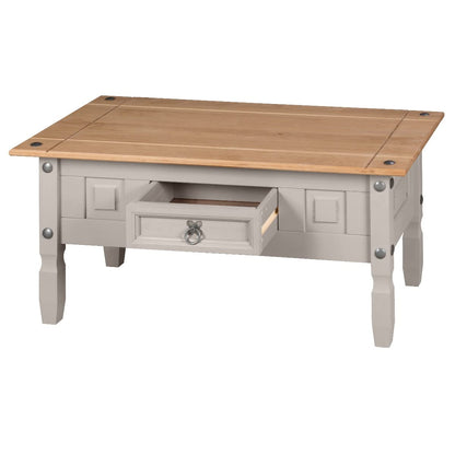 Corona Grey Coffee Table 1 Drawer Solid Mexican Pine Wood