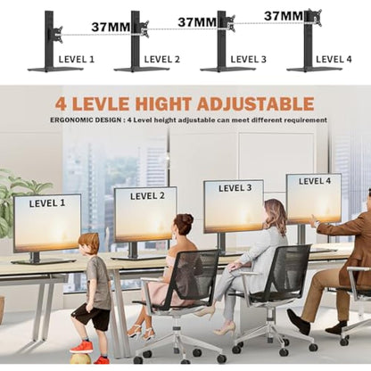 Single LCD Computer Monitor Free-Standing Desk Stand Riser for 13 inch to 32 inch Screen with Swivel, Height Adjustable, Rotation, Holds One (1) Screen up to 35kgs