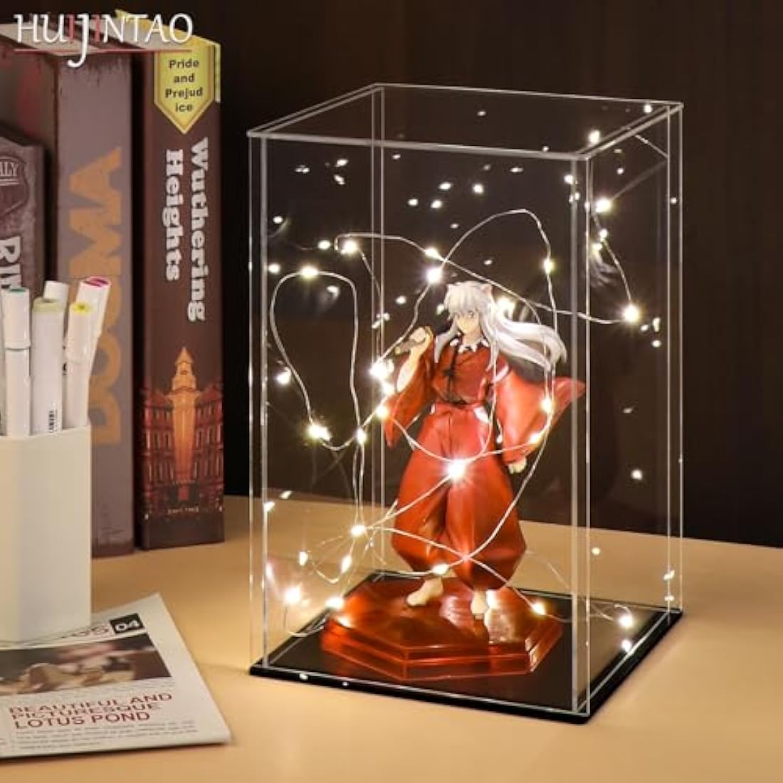 HUIJINTAO Clear Acrylic Display Case Countertop Box Cube Organizer Stand Dustproof Protection Showcase for Action Figures/Toys/Collectibles(10x10x14inch;25x25x35cm)