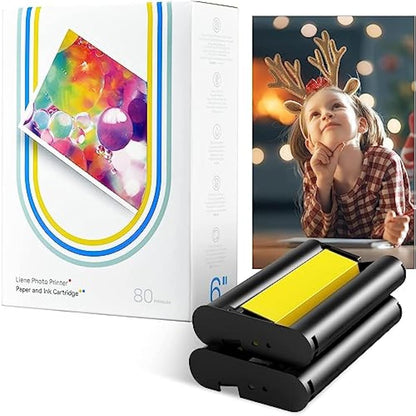 Liene Amber M100/M200, 80 Fogli di Carta Fotografica e 2 Cartucce, 4 x 6 Carta Stampante Fotografica, 100 x 148 mm Carta Fotografica a Sublimazione Termica, Impermeabile/Antiossidante